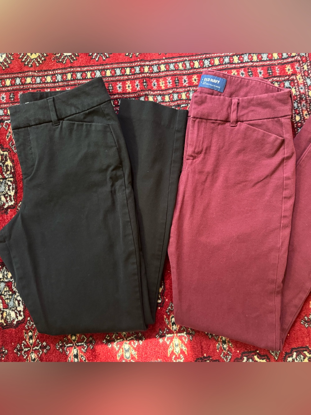 2 Pairs Old Navy Pixie Mid-Rise Stretch Chino Pants Burgundy and Black - Size 2